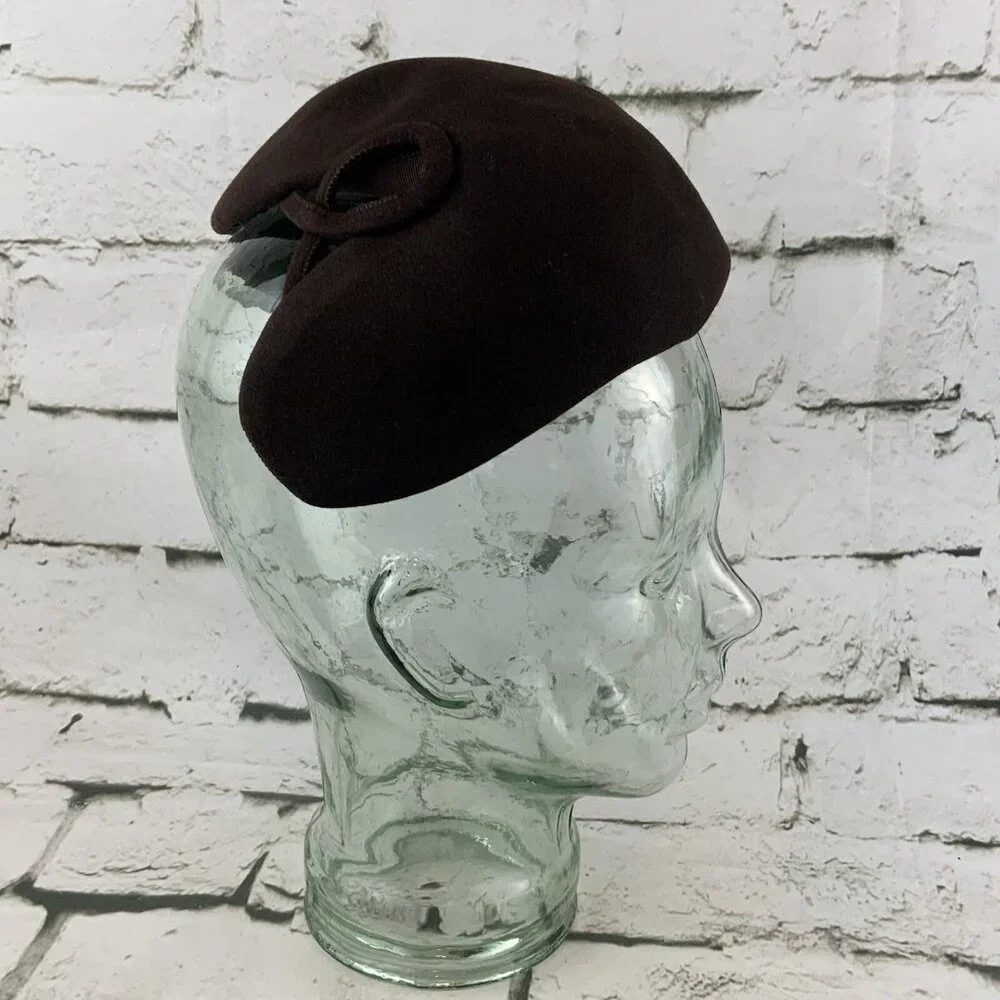 Genuine Fine Fur Felt Fascinator‎ Hat Brown Vintage Cap Clip In FLAW Mob Wife